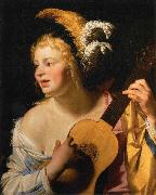 Gerard van Honthorst Woman Playing the Guitar painting